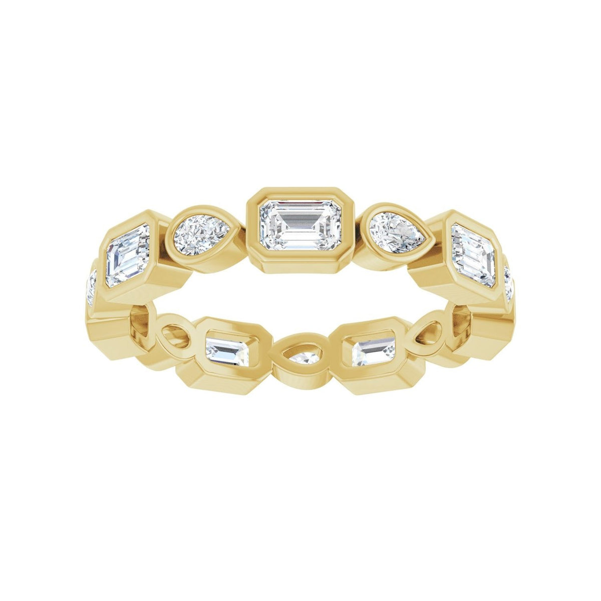 Sapphire Row Lab-Grown Diamond Oval & Emerald-Cut Bezel Band - 14K Yellow Gold, Emerald 3.75 × 2.5 mm · 1 1/2 ctw (view 3)