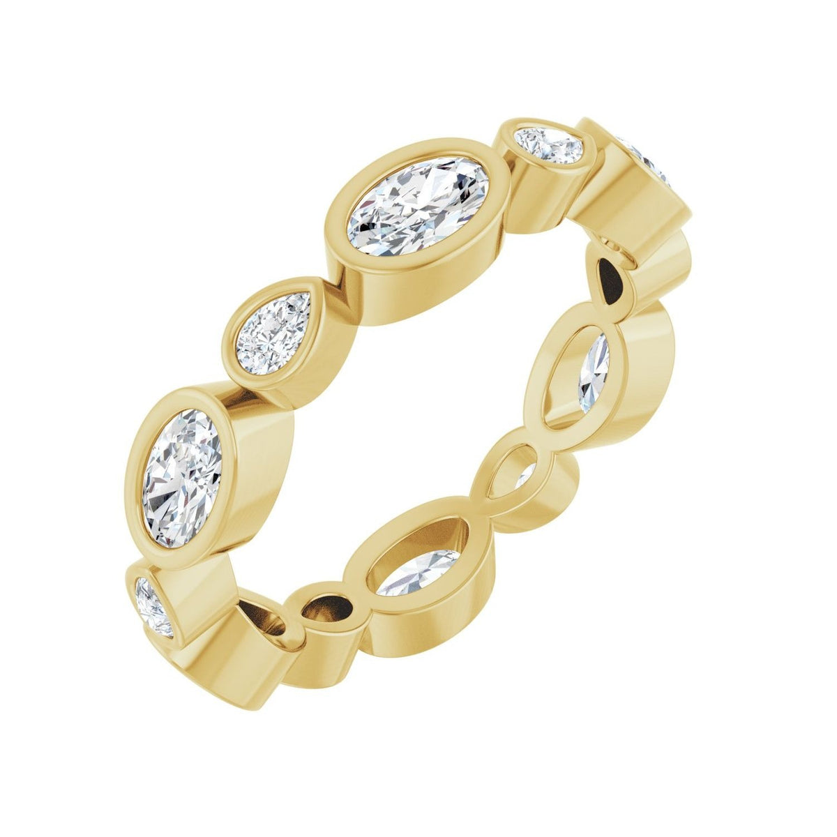 Sapphire Row Lab-Grown Diamond Oval & Emerald-Cut Bezel Band - 14K Yellow Gold, Oval 5 × 3 mm · 1 3/4 ctw