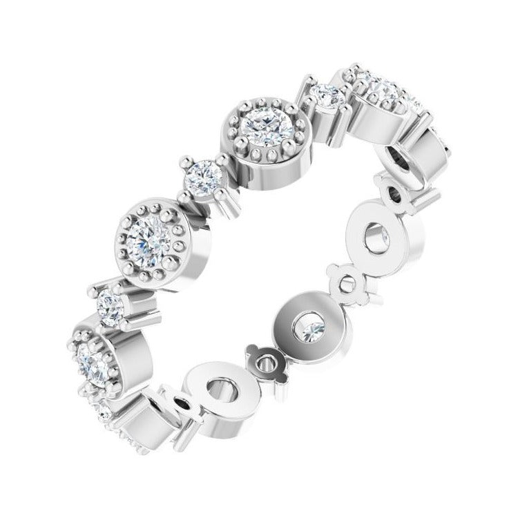 Sapphire Row Natural Diamond Beaded Halo Eternity Band - 14K White Gold, 4