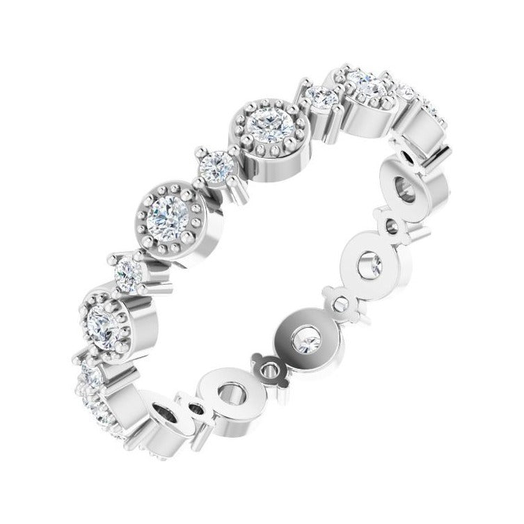 Sapphire Row Natural Diamond Beaded Halo Eternity Band - 14K White Gold, 7