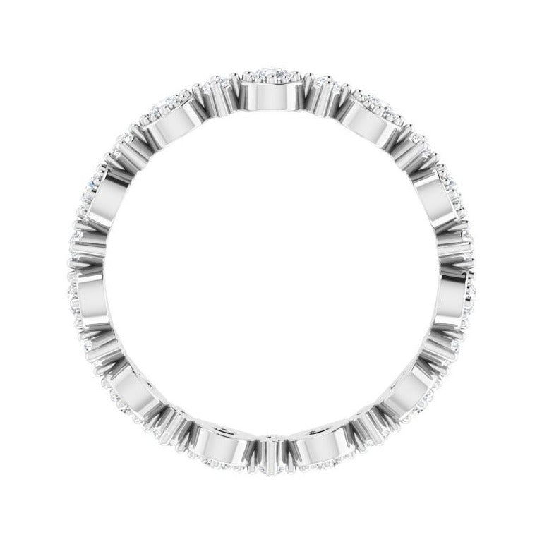Sapphire Row Natural Diamond Beaded Halo Eternity Band - 14K White Gold, 7 (view 2)