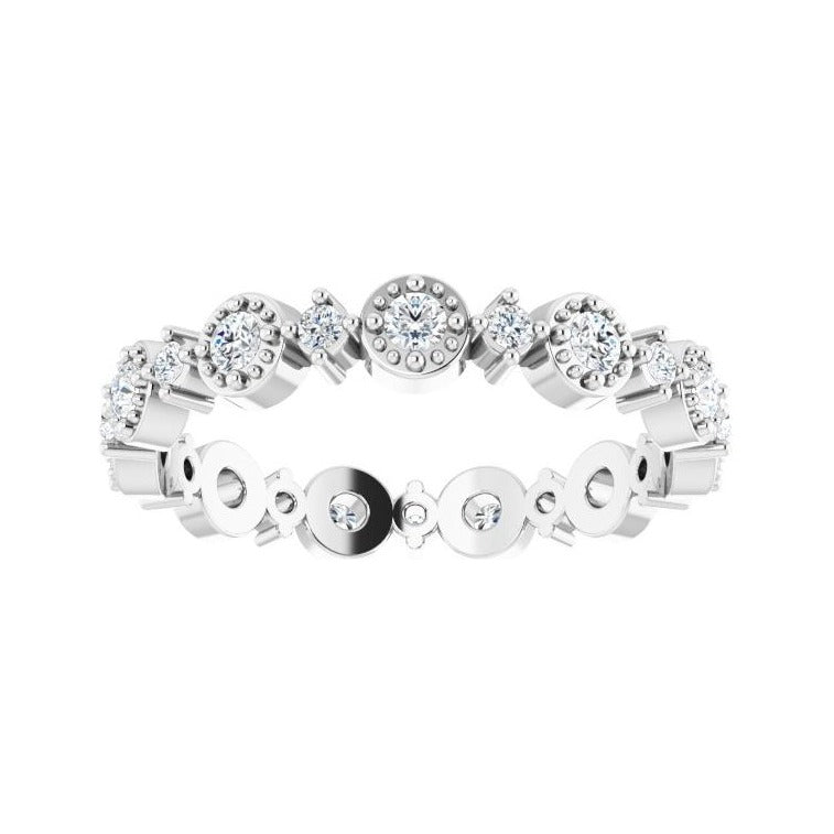 Sapphire Row Natural Diamond Beaded Halo Eternity Band - 14K White Gold, 7 (view 3)