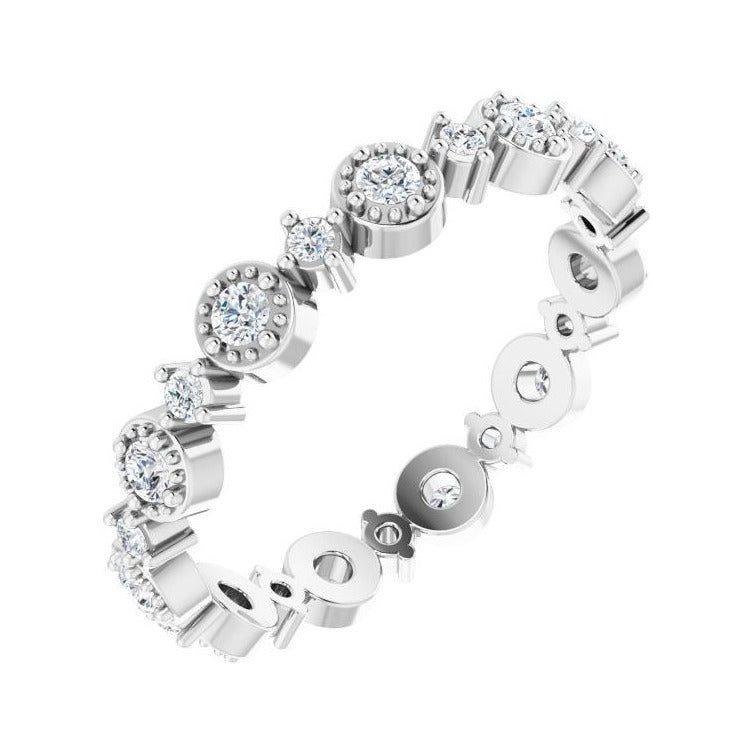 Sapphire Row Natural Diamond Beaded Halo Eternity Band - 14K White Gold, 8
