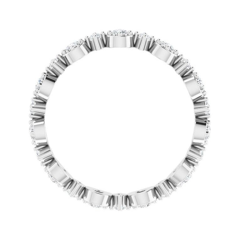 Sapphire Row Natural Diamond Beaded Halo Eternity Band - 14K White Gold, 8 (view 2)