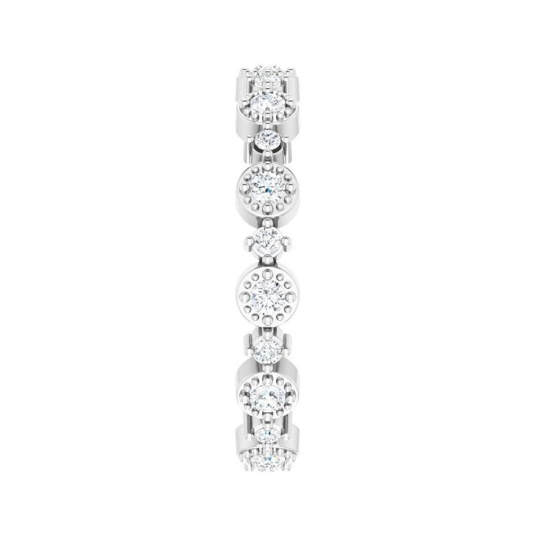 Sapphire Row Natural Diamond Beaded Halo Eternity Band - 14K White Gold, 8 (view 3)