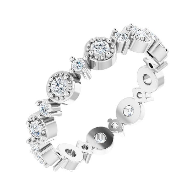Sapphire Row Natural Diamond Beaded Halo Eternity Band - Platinum, 5.5