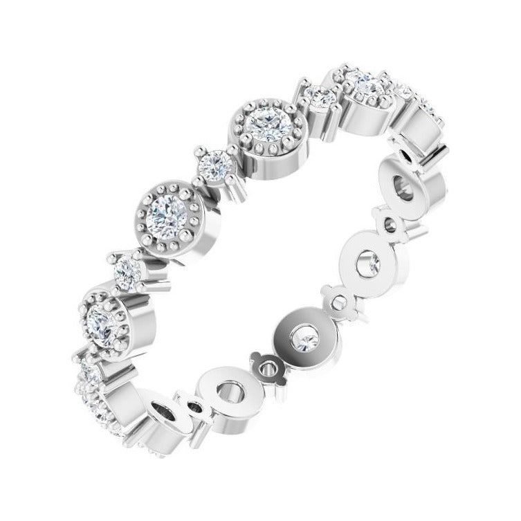 Sapphire Row Natural Diamond Beaded Halo Eternity Band - Platinum, 7.5