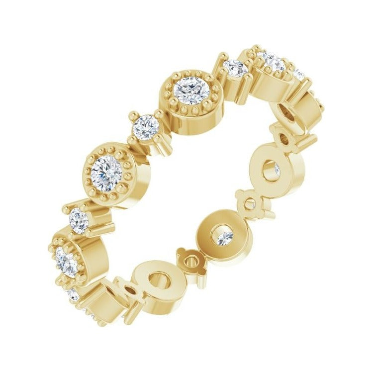 Sapphire Row Natural Diamond Beaded Halo Eternity Band - 14K Yellow Gold, 4.5