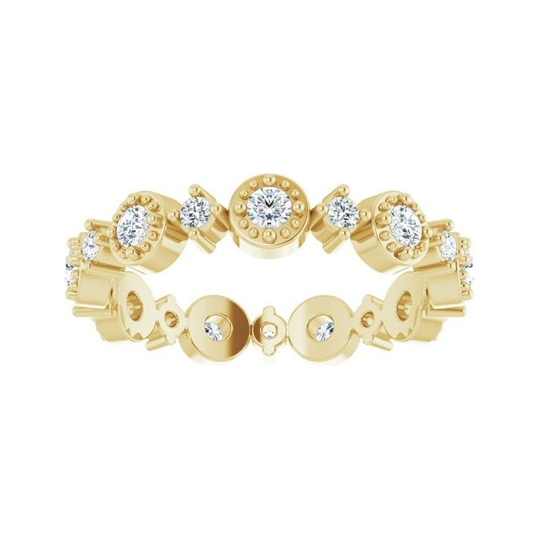 Sapphire Row Natural Diamond Beaded Halo Eternity Band - 14K Yellow Gold, 4.5 (view 3)