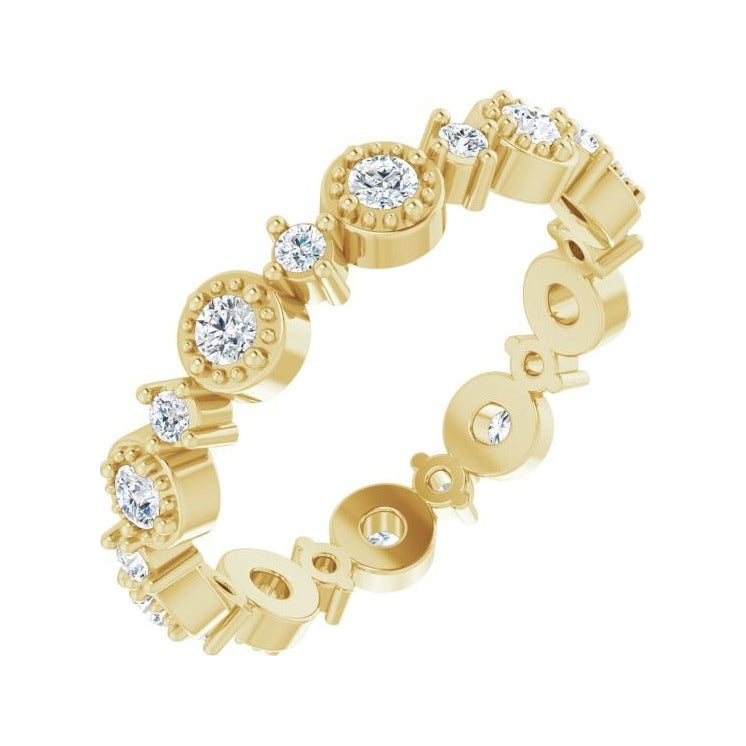 Sapphire Row Natural Diamond Beaded Halo Eternity Band - 14K Yellow Gold, 5.5