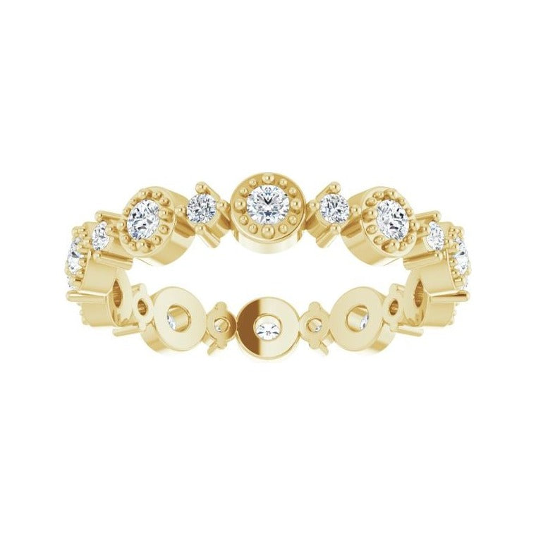 Sapphire Row Natural Diamond Beaded Halo Eternity Band - 14K Yellow Gold, 5.5 (view 3)
