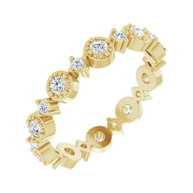 Sapphire Row Natural Diamond Beaded Halo Eternity Band - 14K Yellow Gold, 6.5