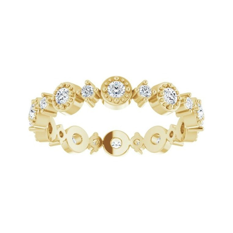 Sapphire Row Natural Diamond Beaded Halo Eternity Band - 14K Yellow Gold, 6.5 (view 3)
