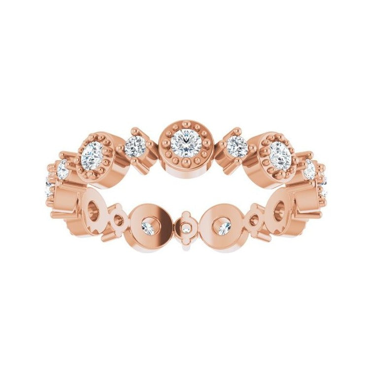 Sapphire Row Natural Diamond Beaded Halo Eternity Band - 14K Rose Gold, 4.5 (view 3)