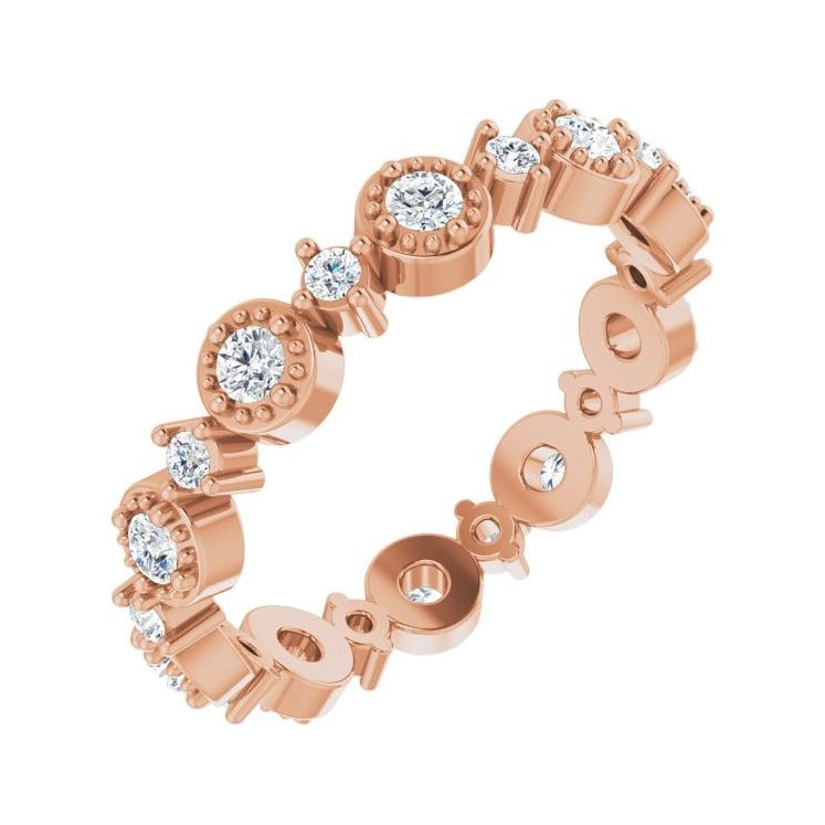 Sapphire Row Natural Diamond Beaded Halo Eternity Band - 14K Rose Gold, 5.5