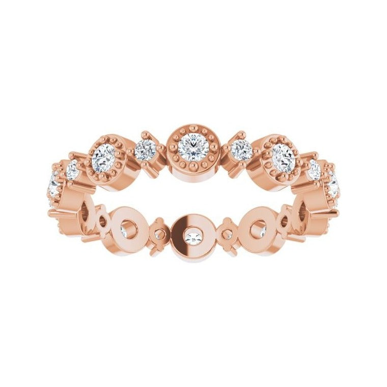 Sapphire Row Natural Diamond Beaded Halo Eternity Band - 14K Rose Gold, 5.5 (view 3)