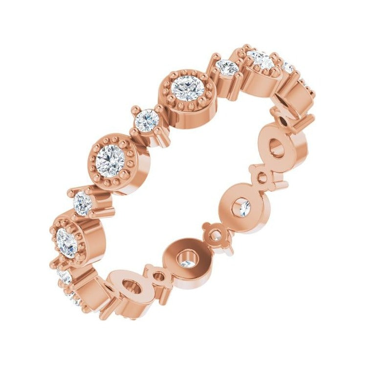 Sapphire Row Natural Diamond Beaded Halo Eternity Band - 14K Rose Gold, 6.5