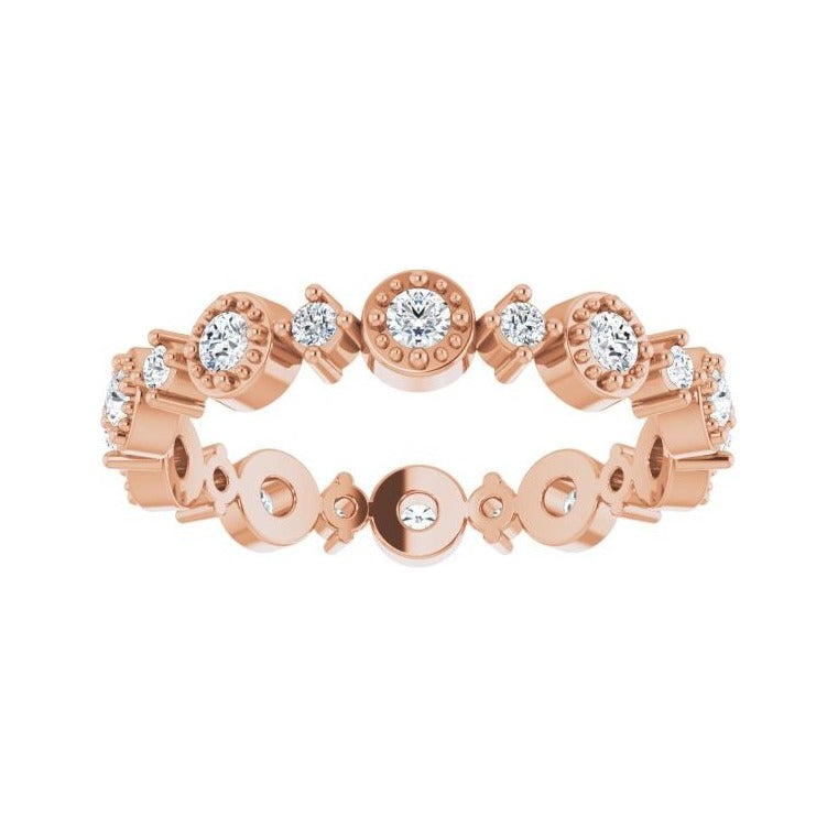 Sapphire Row Natural Diamond Beaded Halo Eternity Band - 14K Rose Gold, 6.5 (view 3)