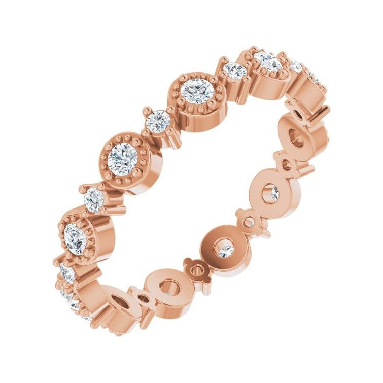 Sapphire Row Natural Diamond Beaded Halo Eternity Band - 14K Rose Gold, 7.5