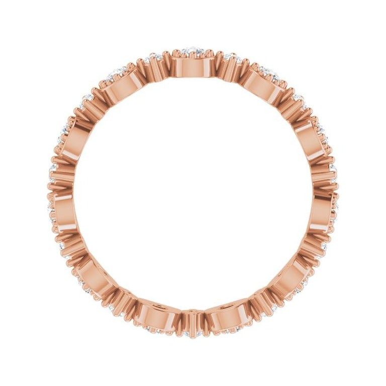 Sapphire Row Natural Diamond Beaded Halo Eternity Band - 14K Rose Gold, 7.5 (view 2)