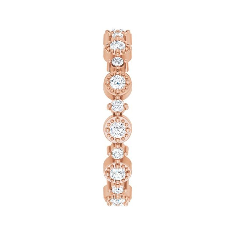 Sapphire Row Natural Diamond Beaded Halo Eternity Band - 14K Rose Gold, 7.5 (view 3)