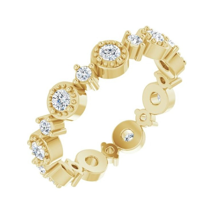 Sapphire Row Natural Diamond Beaded Halo Eternity Band - 14K Yellow Gold, 4