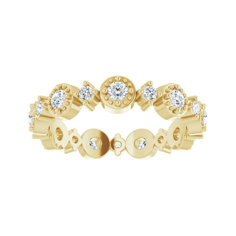 Sapphire Row Natural Diamond Beaded Halo Eternity Band - 14K Yellow Gold, 4 (view 3)