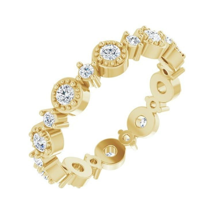 Sapphire Row Natural Diamond Beaded Halo Eternity Band - 14K Yellow Gold, 5