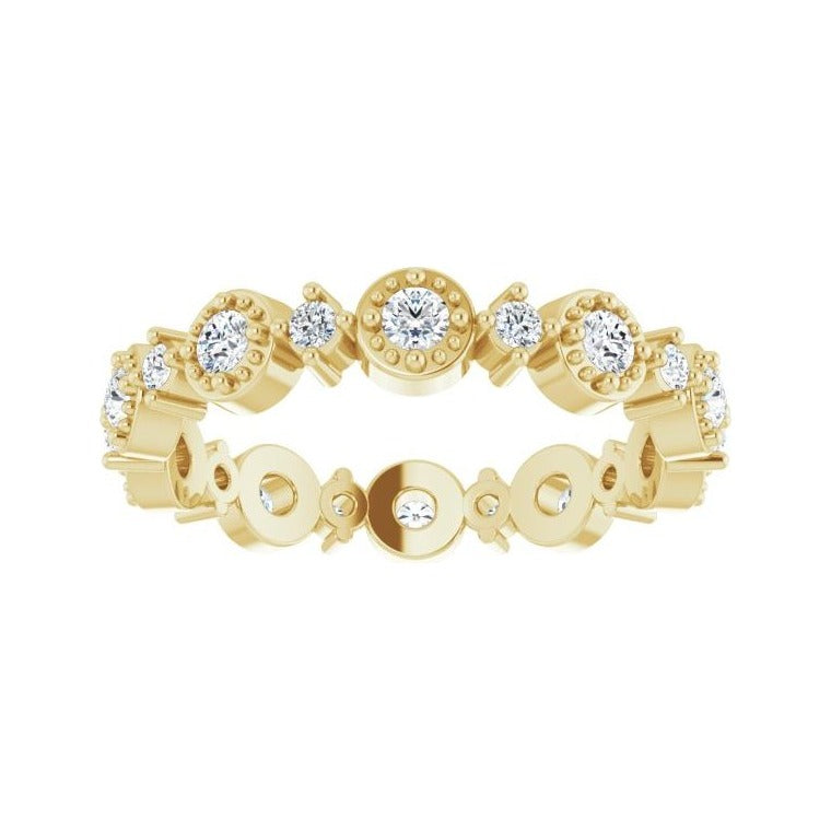Sapphire Row Natural Diamond Beaded Halo Eternity Band - 14K Yellow Gold, 5 (view 3)