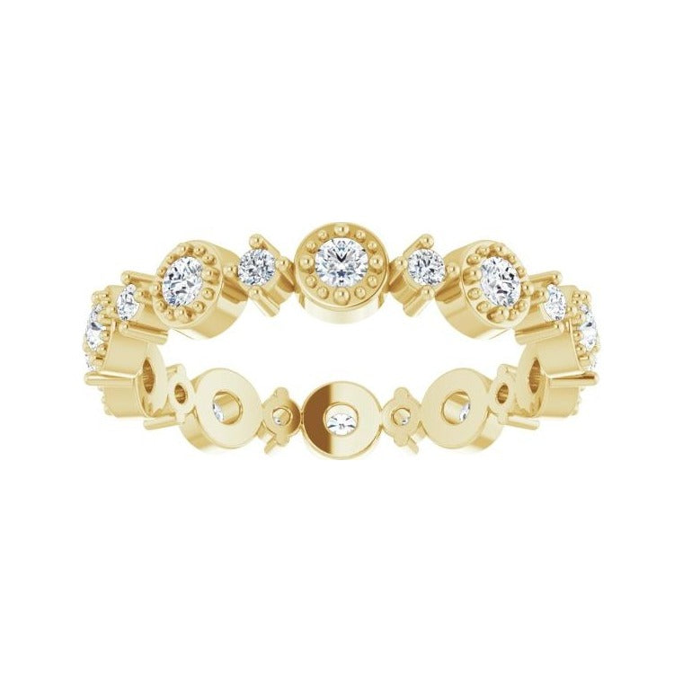 Sapphire Row Natural Diamond Beaded Halo Eternity Band - 14K Yellow Gold, 6 (view 3)