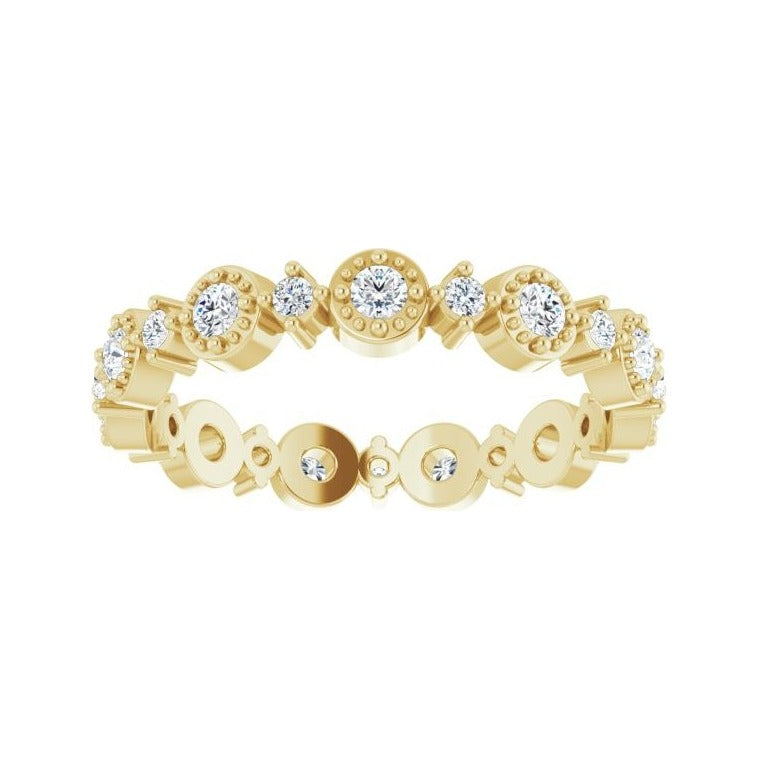 Sapphire Row Natural Diamond Beaded Halo Eternity Band - 14K Yellow Gold, 7 (view 3)