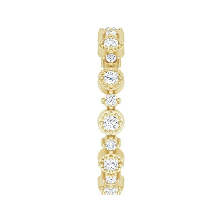Sapphire Row Natural Diamond Beaded Halo Eternity Band - 14K Yellow Gold, 8 (view 3)
