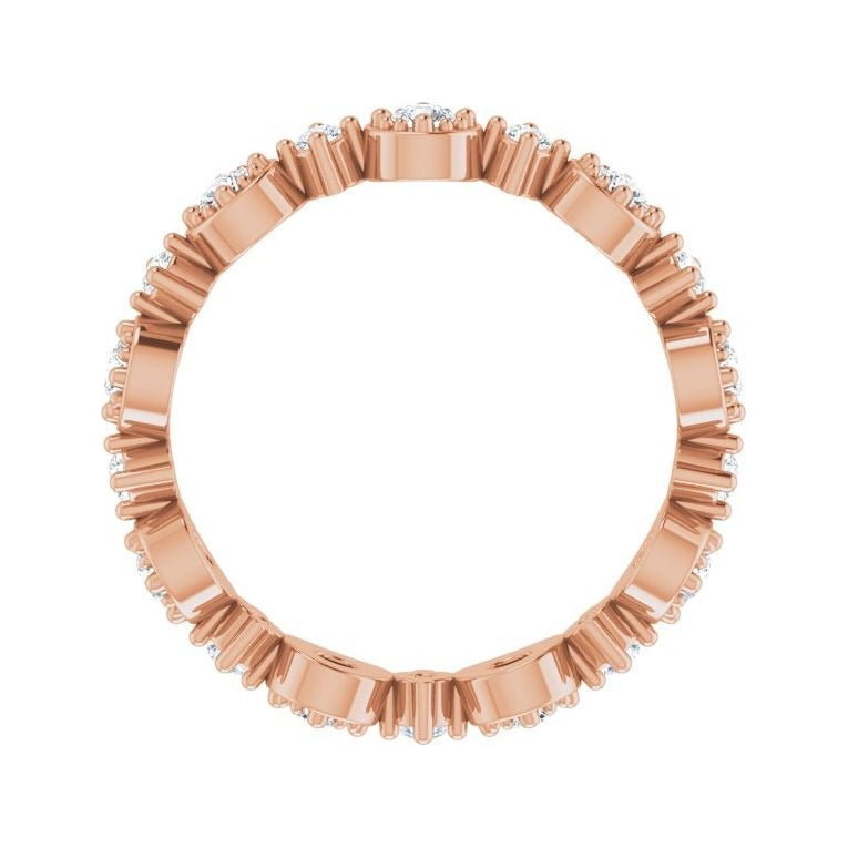 Sapphire Row Natural Diamond Beaded Halo Eternity Band - 14K Rose Gold, 4 (view 2)