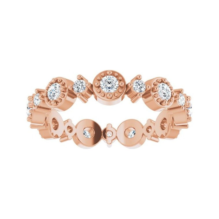 Sapphire Row Natural Diamond Beaded Halo Eternity Band - 14K Rose Gold, 4 (view 3)