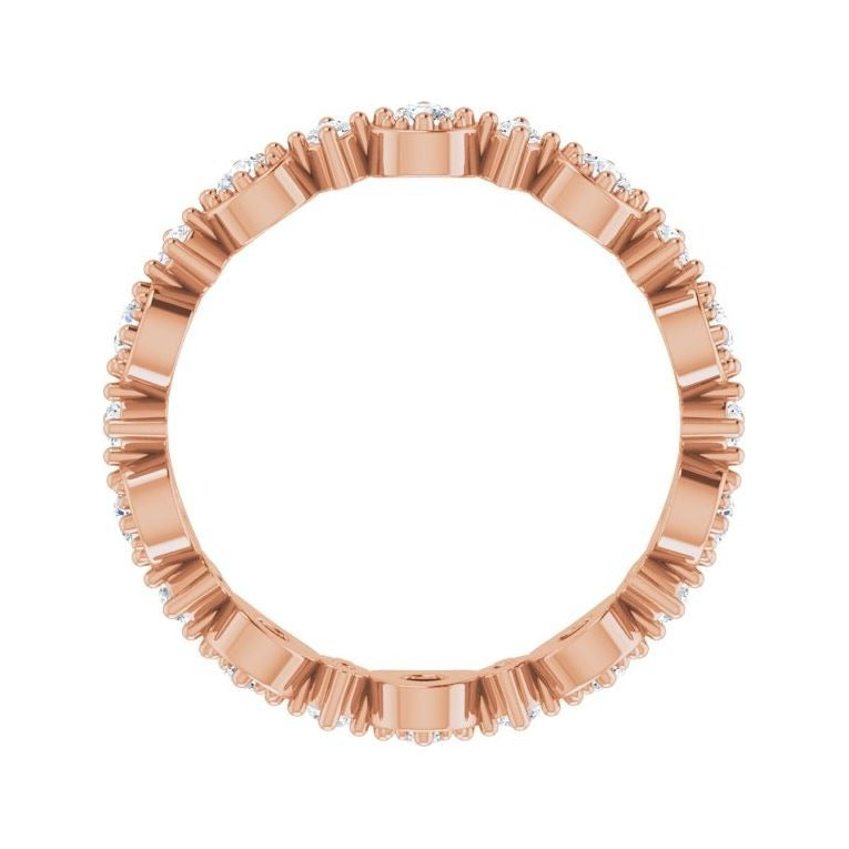 Sapphire Row Natural Diamond Beaded Halo Eternity Band - 14K Rose Gold, 5 (view 2)