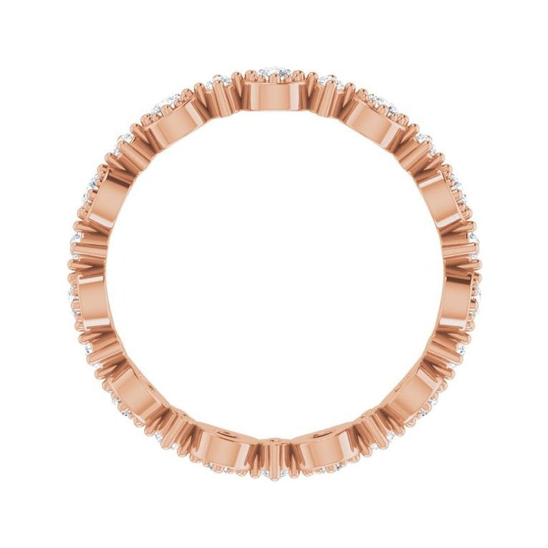 Sapphire Row Natural Diamond Beaded Halo Eternity Band - 14K Rose Gold, 7 (view 2)
