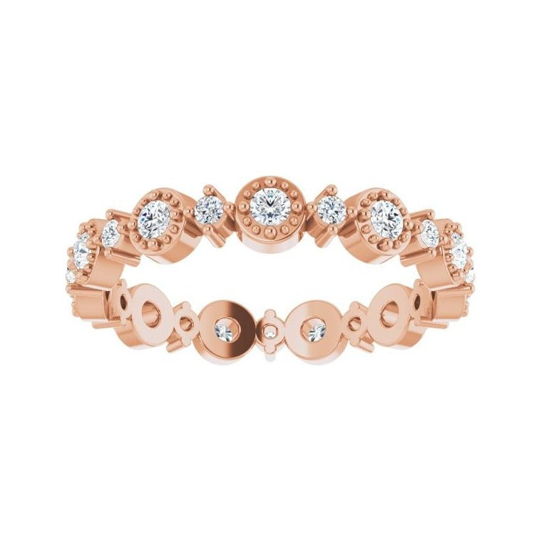 Sapphire Row Natural Diamond Beaded Halo Eternity Band - 14K Rose Gold, 7 (view 3)