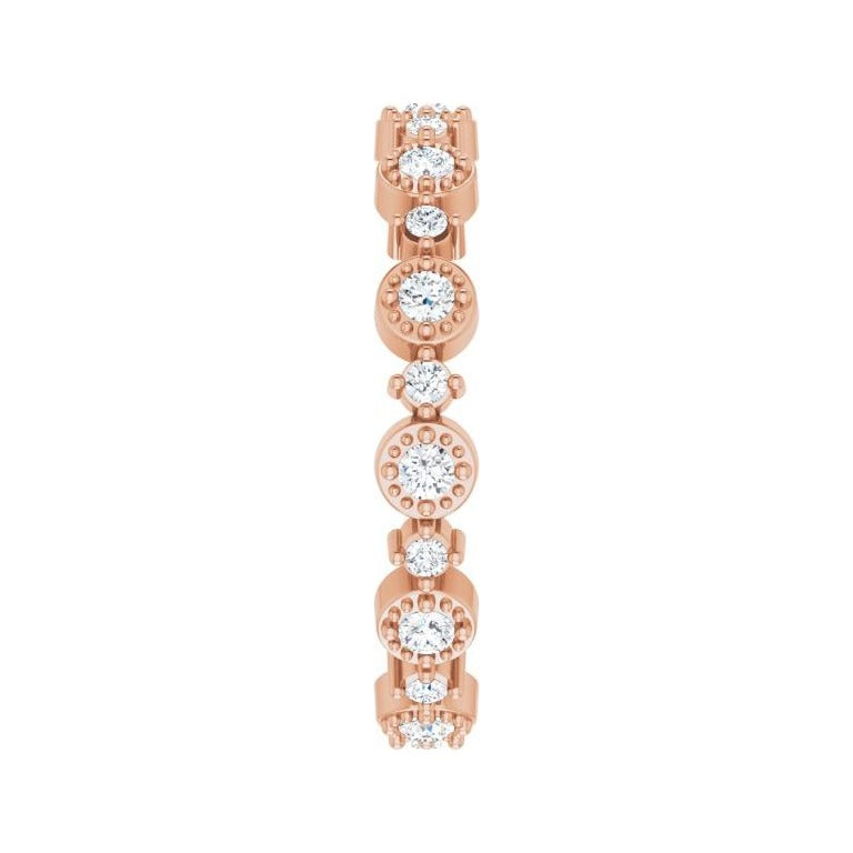 Sapphire Row Natural Diamond Beaded Halo Eternity Band - 14K Rose Gold, 8 (view 3)