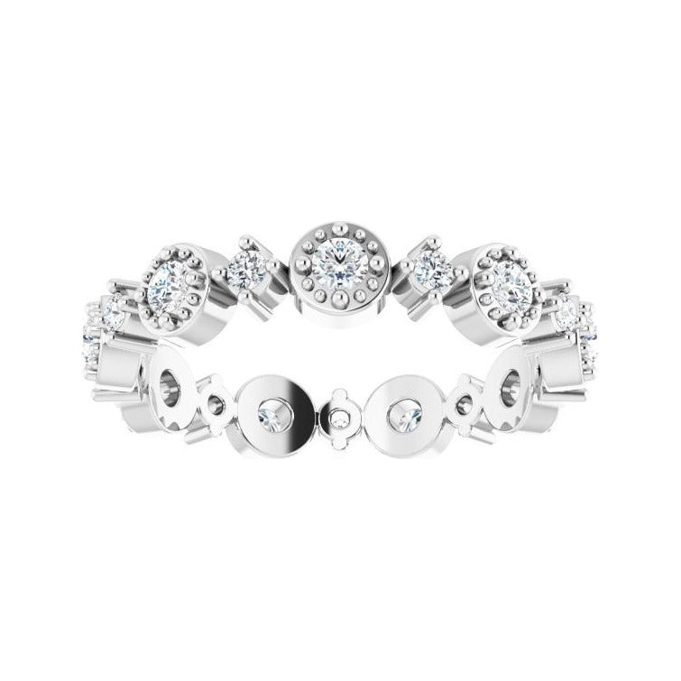Sapphire Row Natural Diamond Beaded Halo Eternity Band - 14K White Gold, 4.5 (view 3)