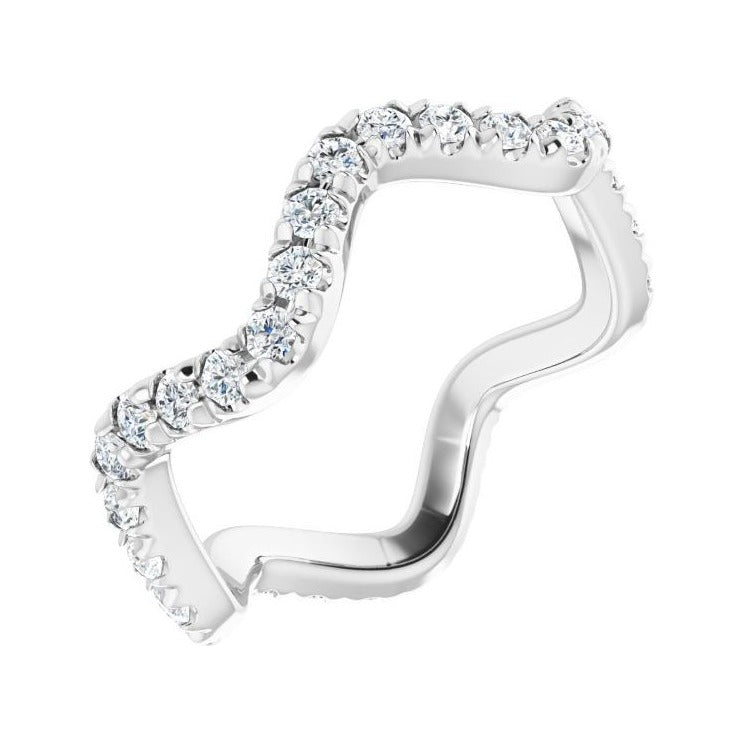 Sapphire Row Natural Diamond French-Set Wave Eternity Band - 14K White Gold, 4