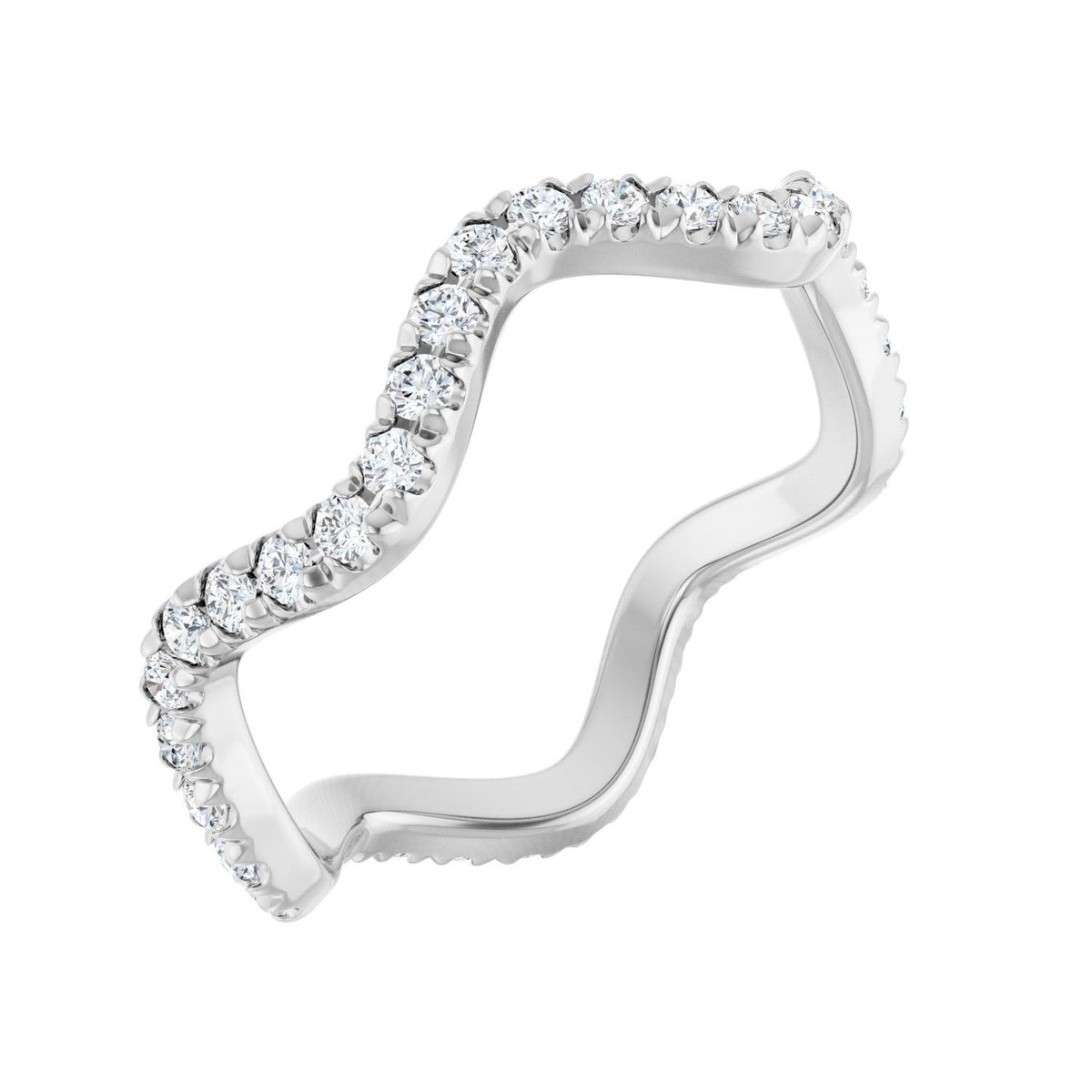 Sapphire Row Natural Diamond French-Set Wave Eternity Band - 14K White Gold, 7
