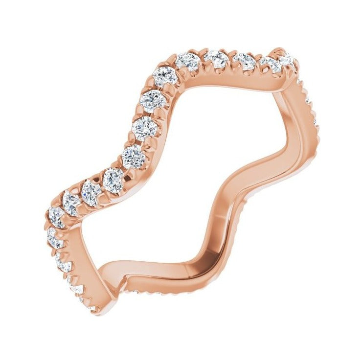 Sapphire Row Natural Diamond French-Set Wave Eternity Band - 14K Rose Gold, 5.5