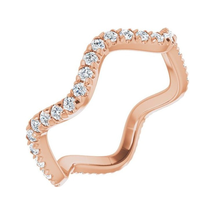 Sapphire Row Natural Diamond French-Set Wave Eternity Band - 14K Rose Gold, 6.5