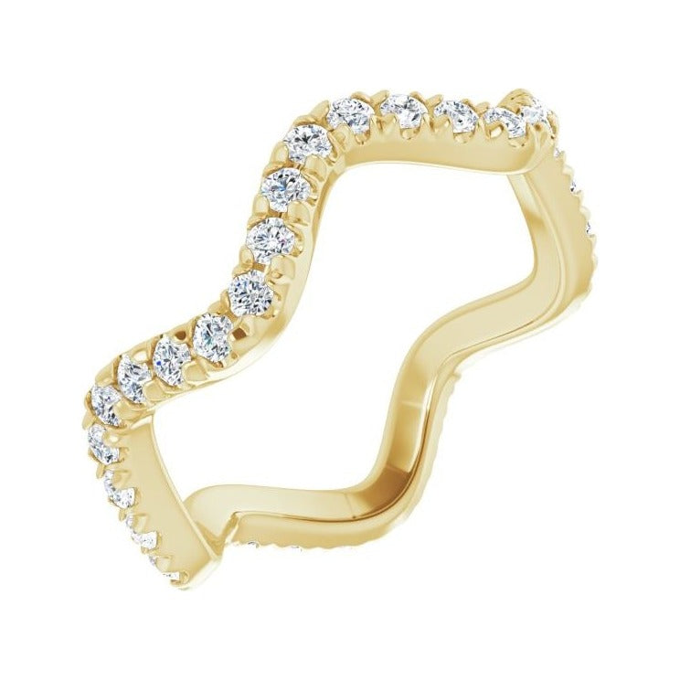 Sapphire Row Natural Diamond French-Set Wave Eternity Band - 14K Yellow Gold, 5