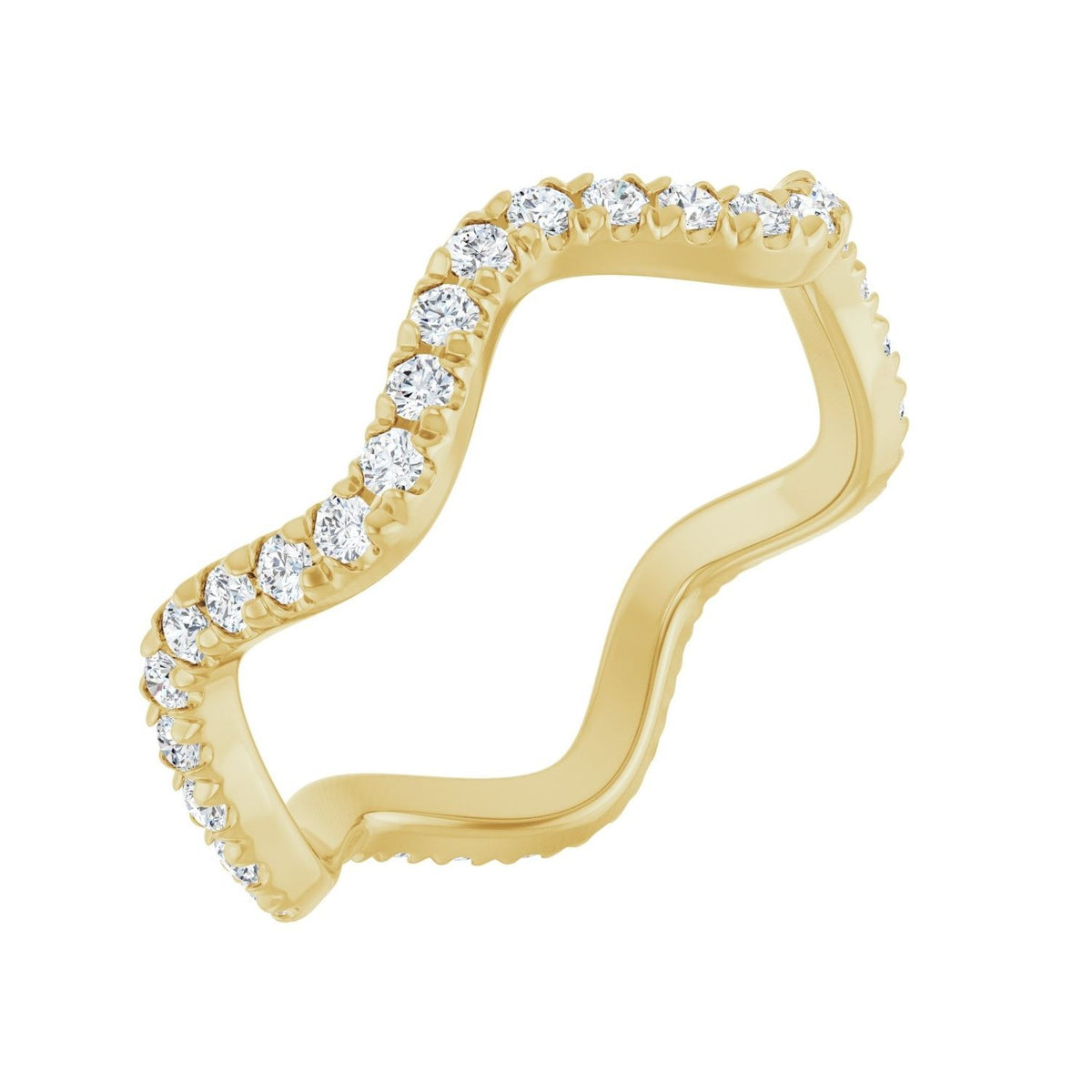 Sapphire Row Natural Diamond French-Set Wave Eternity Band - 14K Yellow Gold, 7