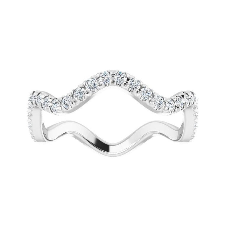 Sapphire Row Natural Diamond French-Set Wave Eternity Band - 14K White Gold, 6.5 (view 3)