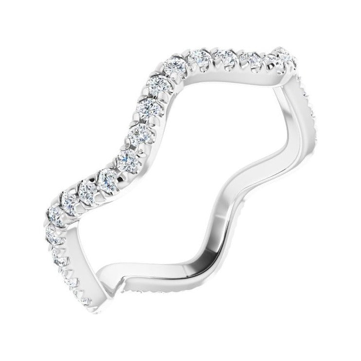 Sapphire Row Natural Diamond French-Set Wave Eternity Band - 14K White Gold, 7.5