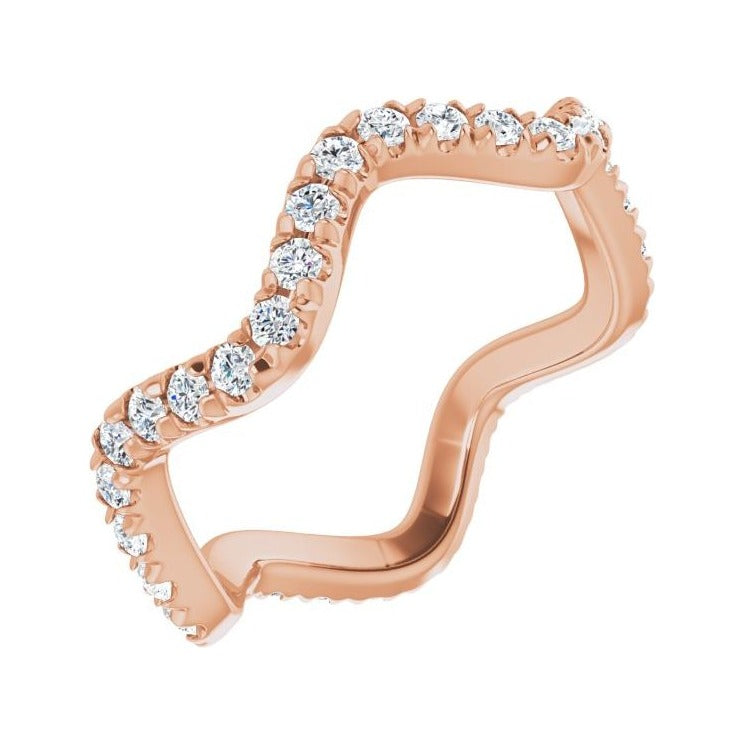 Sapphire Row Natural Diamond French-Set Wave Eternity Band - 14K Rose Gold, 5