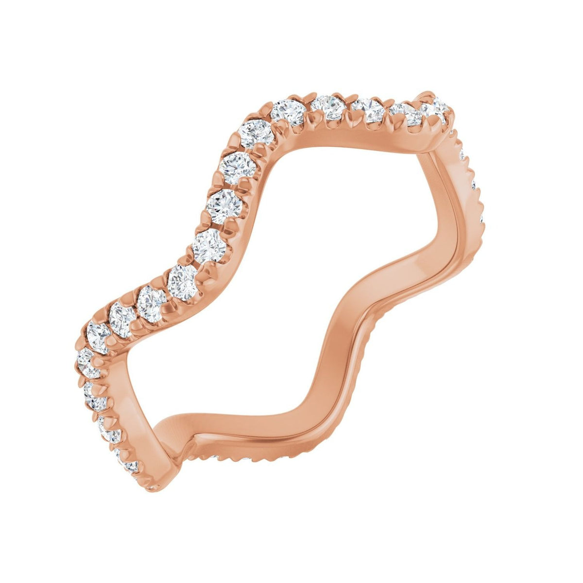 Sapphire Row Natural Diamond French-Set Wave Eternity Band - 14K Rose Gold, 7