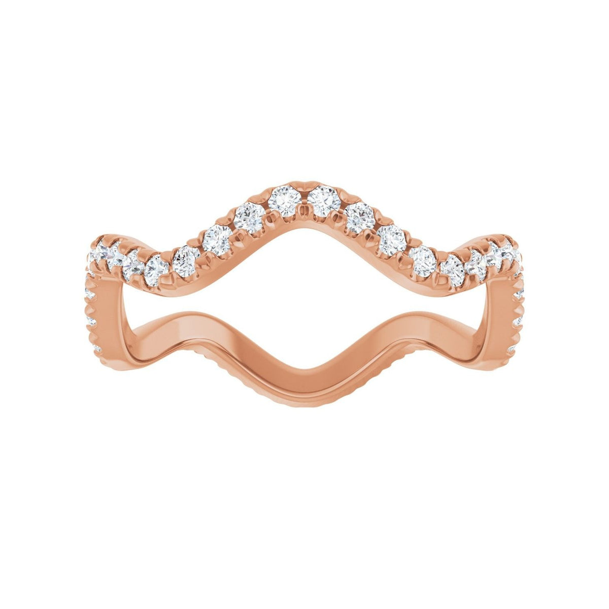 Sapphire Row Natural Diamond French-Set Wave Eternity Band - 14K Rose Gold, 7 (view 3)